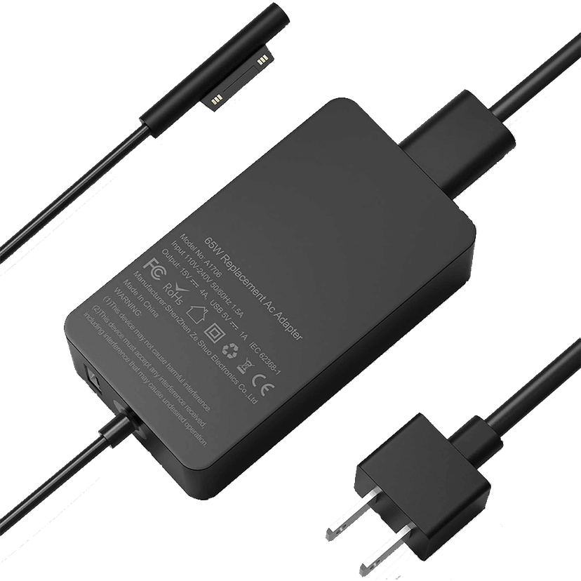 Surface Pro Laptop Charger 65W Power Adapter for Microsoft Surface Pro 3/4/5/6/7/8/9/X, Windows Surface Laptop 6/5/4/3/2/1, Surface Book 3/2/1, Surface Go Tablet, 6.5FT Power Cord-(Preowned)