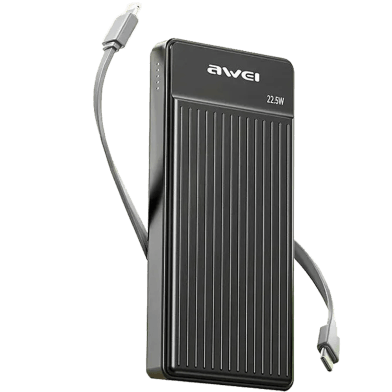 Awei P88K 10000mAh Mini Power Bank | 22.5W Fast Charging | Built-In Cable Portable Charger