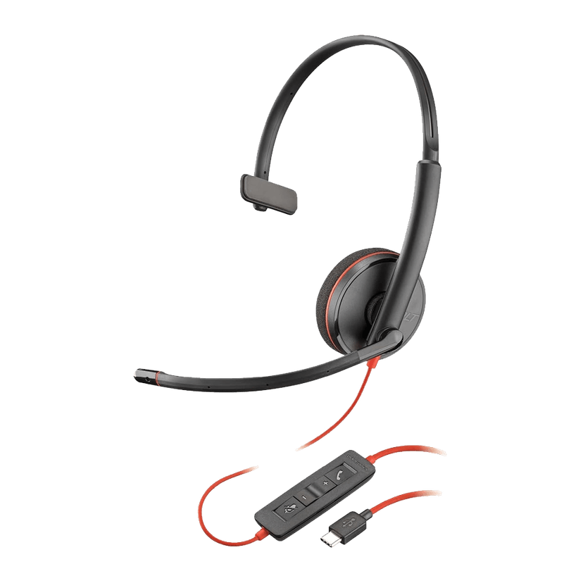 Poly Blackwire 3210 Wired Headset – Noise-Canceling Mic, Single-Ear, USB-A/USB-C – Compatible with Teams & Zoom