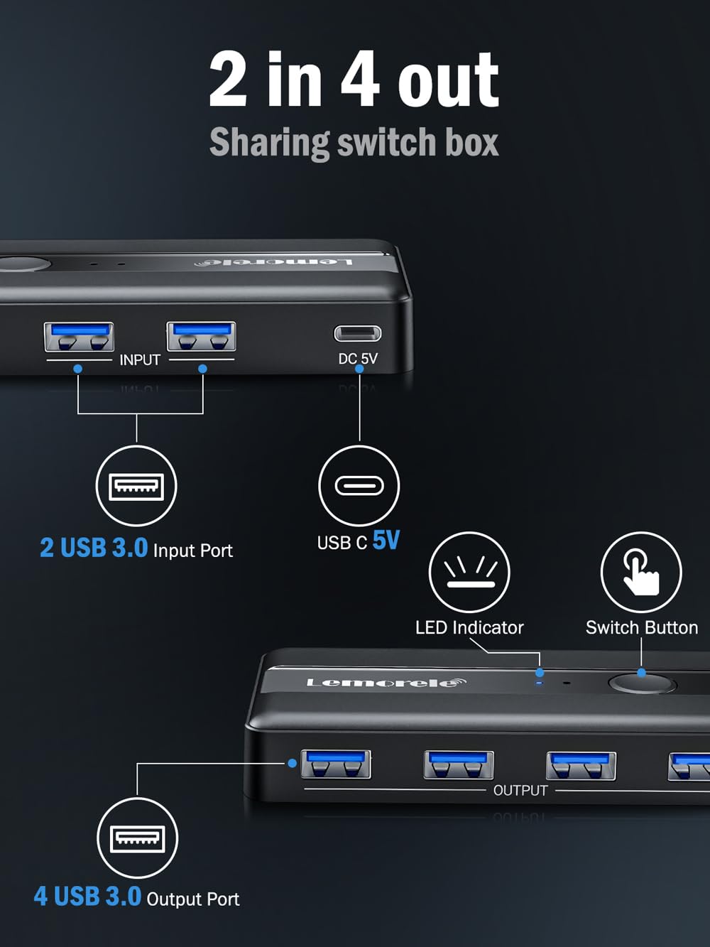 Lemorele USB 3.0 Sharing Switch Box (Model H5)